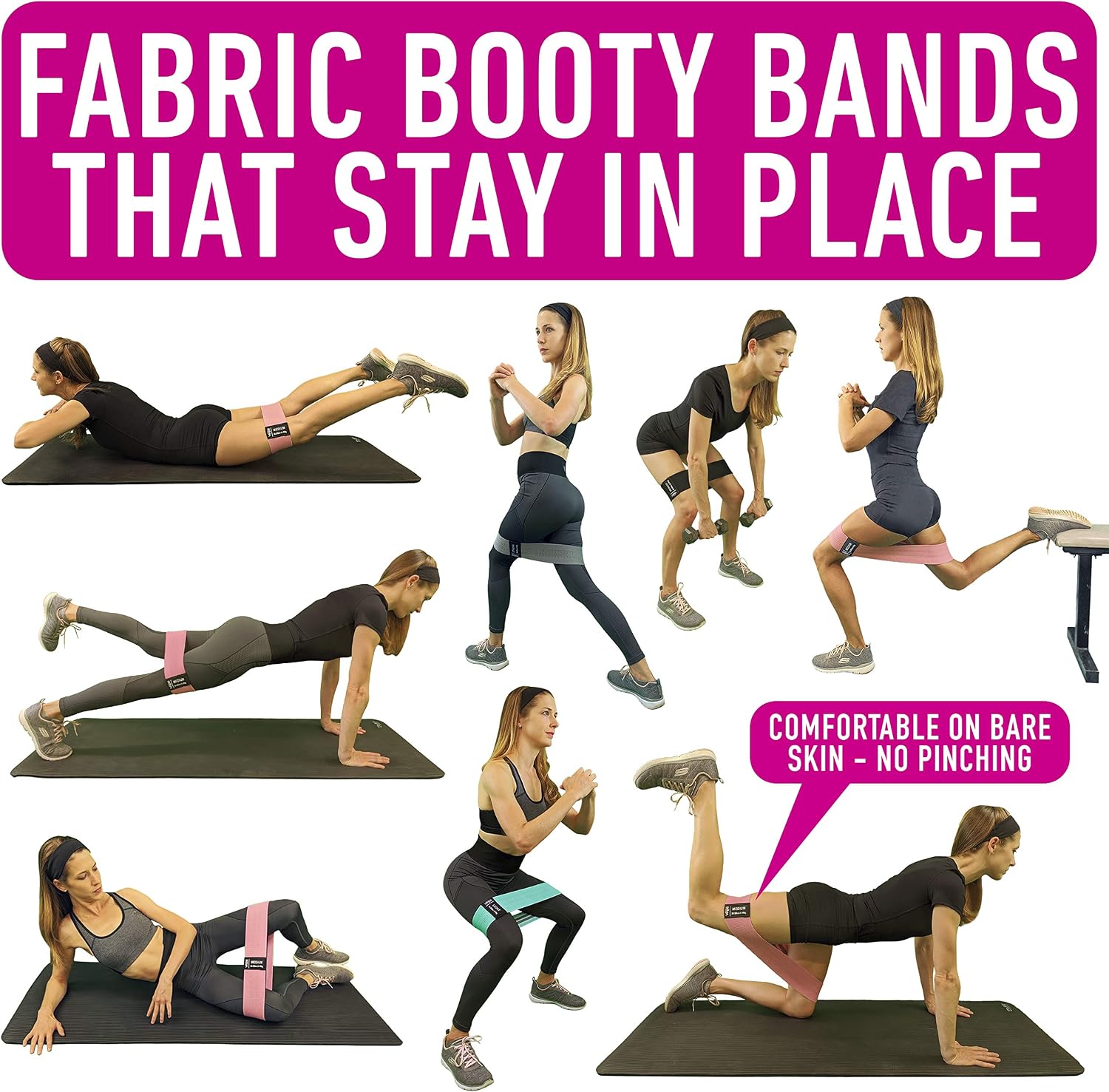 Resistance Bands for Working Out with Workout Bands Guide. 4 Booty Bands for Women Men Fabric Elastic Bands for Exercise Bands Resistance Bands for Legs Bands for Working Out Hip Thigh Glute Bands Set Aqua